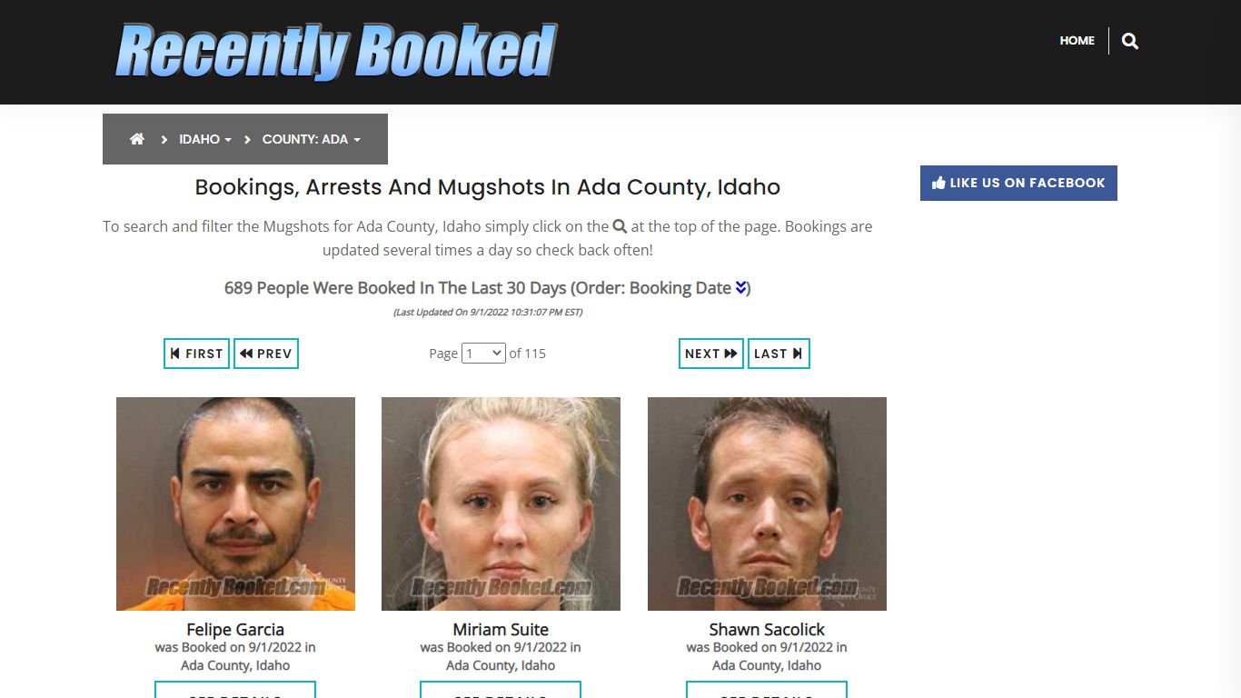 Recent bookings, Arrests, Mugshots in Ada County, Idaho - Recently Booked